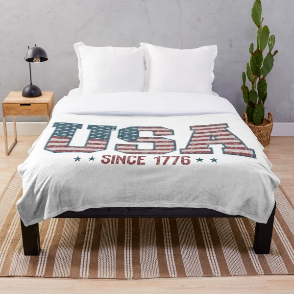 Retro USA 1776 | America 4th of July Collection | Vintage Patriotic Apparel & Accessories — Throw Blanket by BiMood