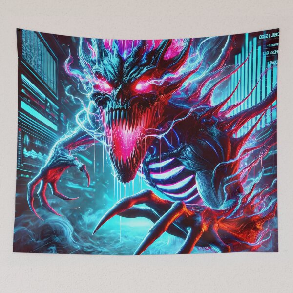 Item preview, Neon Horror Monster Glowing Eyes Cyberpunk Dark Fantasy designed and sold by FusionCipher.