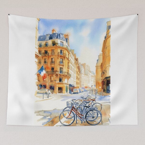 Item preview, Paris Street Corner with French Flag and Bicycles designed and sold by caracatita75.