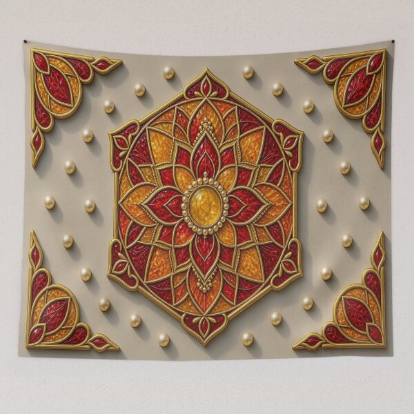 Item preview, Golden Mandala Stained Glass Shield Art designed and sold by Breezes-of-Ida.