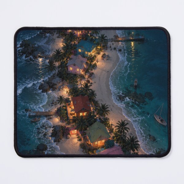 Item preview, Tropical Island Village Glowing at Night designed and sold by H-Tsvetkova.