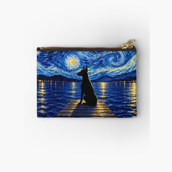 Aperçu de l'œuvre Dobermann drôle, peinture de la Nuit étoilée, pont, étoile, maman, papa, enfants créée et vendue par FurryHavenPH.