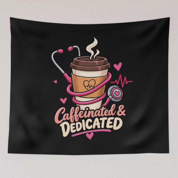 Item preview, Caffeinated And Dedicated Funny Nurse Coffee Stethoscope  designed and sold by CrazySzoopWorld.