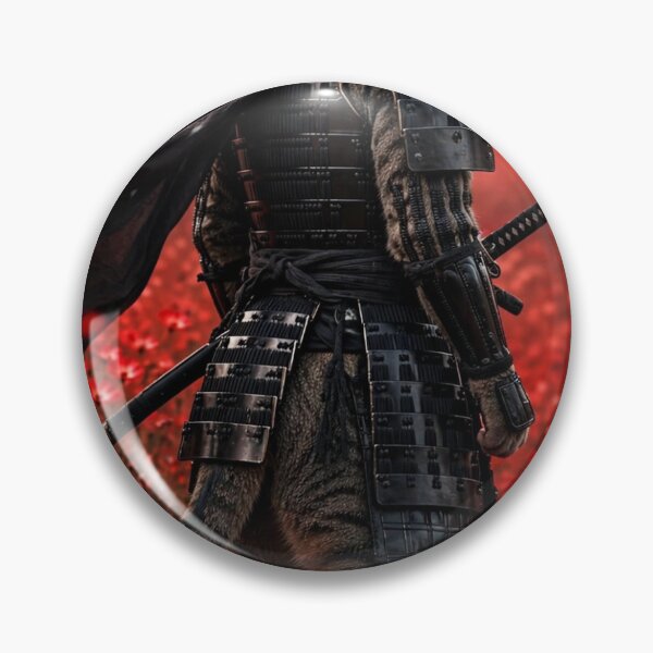 Item preview, Samurai Cat Warrior in Red Flower Field — Dark Cinematic Feline Art designed and sold by Neshmi.