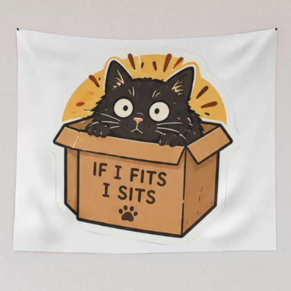 Item preview, If I Fits I Sits Funny Black Cat in a Cardboard Box designed and sold by bymtsef.