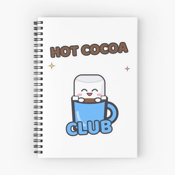 Hot Cocoa Club - Cute Pip Marshmallow in a Mug — Spiral Notebook by BiMood