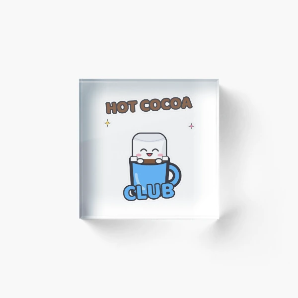 Hot Cocoa Club - Cute Pip Marshmallow in a Mug — Acrylic Block by BiMood