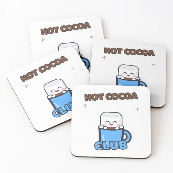Hot Cocoa Club - Cute Pip Marshmallow in a Mug — Coasters (Set of 4) by BiMood