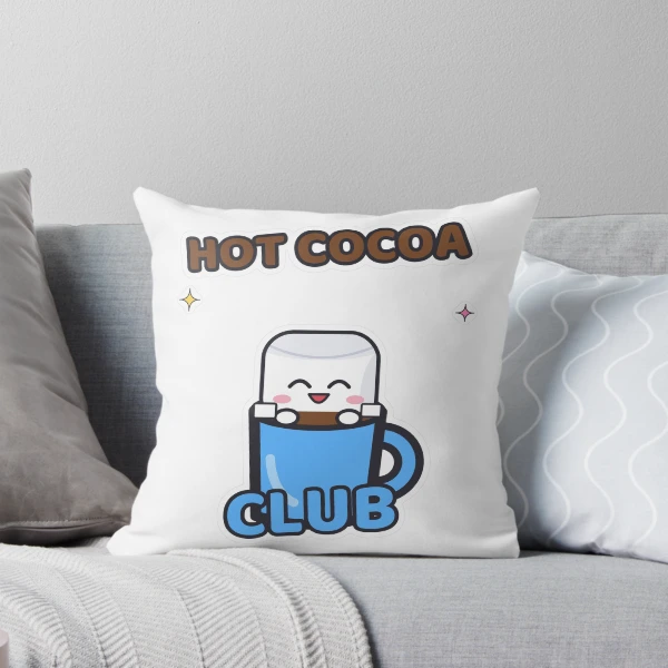 Hot Cocoa Club - Cute Pip Marshmallow in a Mug — Throw Pillow by BiMood