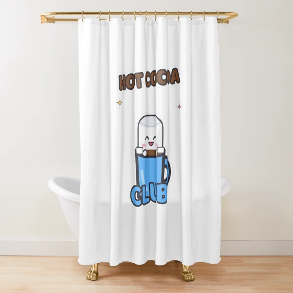 Hot Cocoa Club - Cute Pip Marshmallow in a Mug — Shower Curtain by BiMood