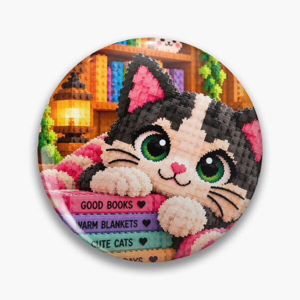 Item preview, Cozy Black and White Cat Reading – Colorful Building Block Mosaic Art designed and sold by WildWhimsy Art.