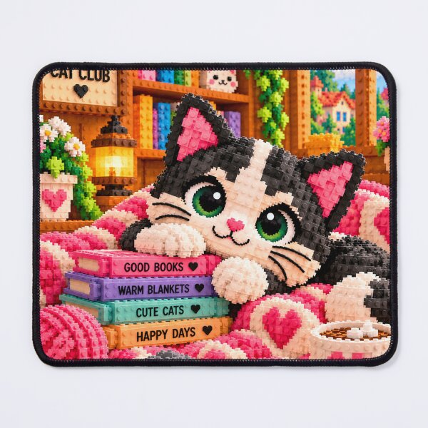 Item preview, Cozy Black and White Cat Reading – Colorful Building Block Mosaic Art designed and sold by WildWhimsy Art.
