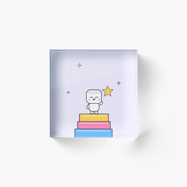 Small Steps Big Dreams - Cute Pip Reaching for a Star — Acrylic Block by BiMood