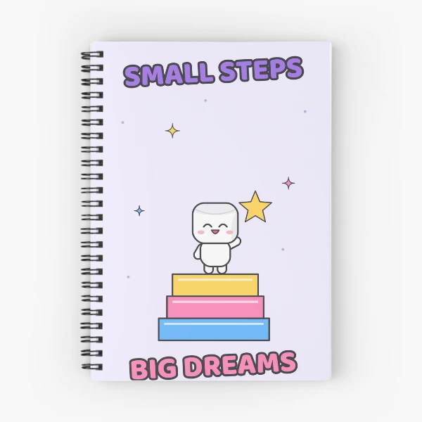 Small Steps Big Dreams - Cute Pip Reaching for a Star — Spiral Notebook by BiMood