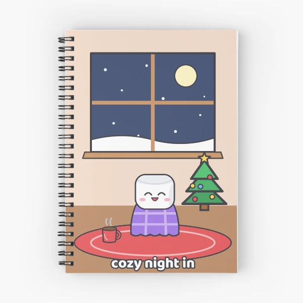 Cozy Night In - Pip Marshmallow by the Winter Window — Spiral Notebook by BiMood