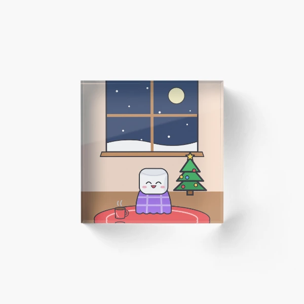 Cozy Night In - Pip Marshmallow by the Winter Window — Acrylic Block by BiMood