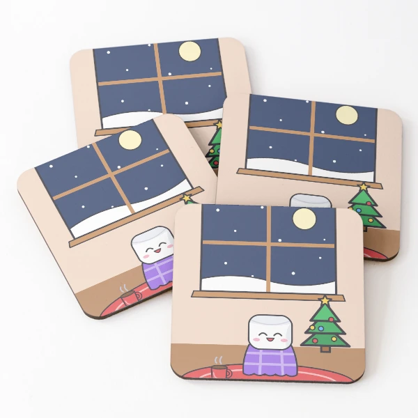 Cozy Night In - Pip Marshmallow by the Winter Window — Coasters (Set of 4) by BiMood