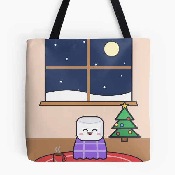 Cozy Night In - Pip Marshmallow by the Winter Window — All Over Print Tote Bag by BiMood