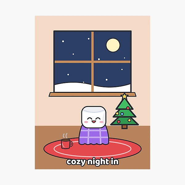 Cozy Night In - Pip Marshmallow by the Winter Window — Photographic Print by BiMood