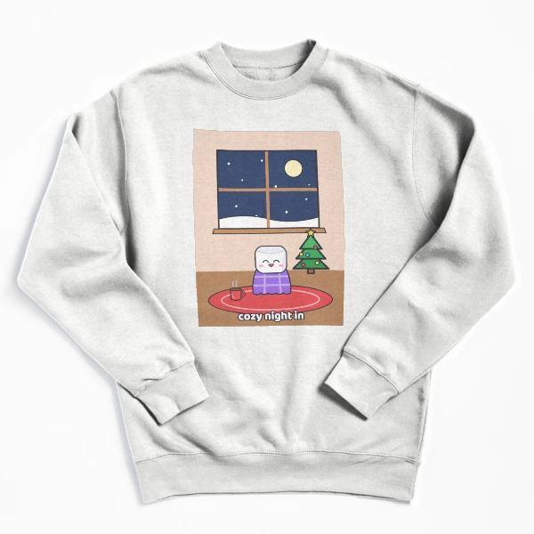 Cozy Night In - Pip Marshmallow by the Winter Window — Pullover Sweatshirt by BiMood