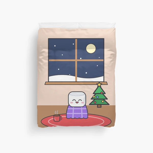 Cozy Night In - Pip Marshmallow by the Winter Window — Duvet Cover by BiMood