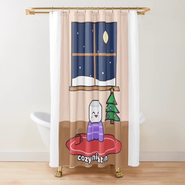 Cozy Night In - Pip Marshmallow by the Winter Window — Shower Curtain by BiMood