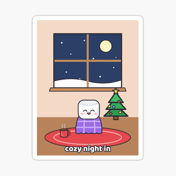 Cozy Night In - Pip Marshmallow by the Winter Window — Sticker by BiMood