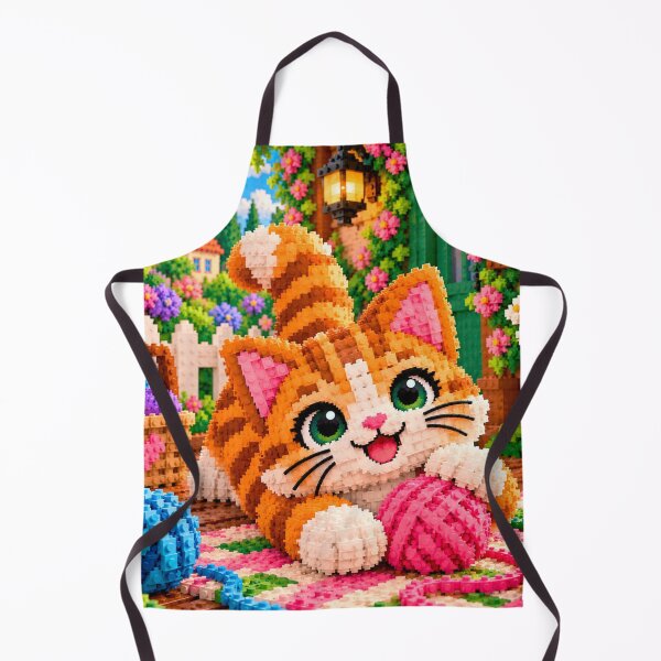 Item preview, Cute Cat Playing with Yarn – Colorful Building Block Mosaic Art designed and sold by WildWhimsy Art.