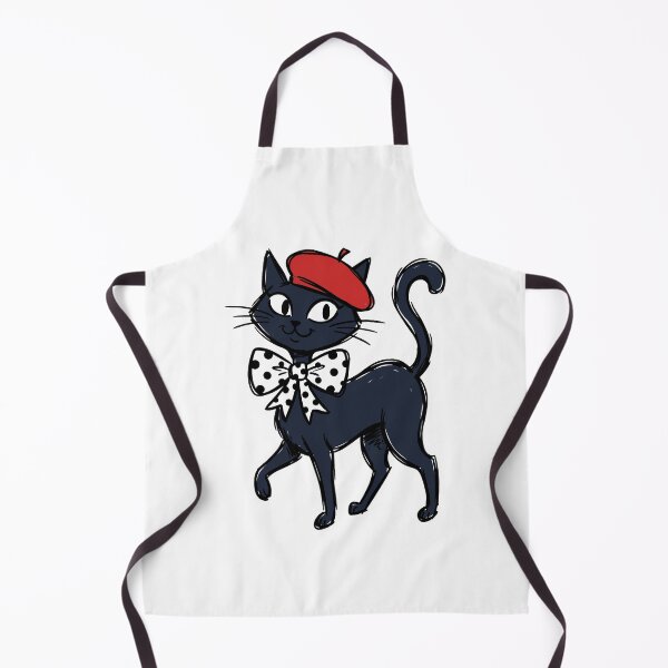 Item preview, Silhouette of a black cat in a red beret and polka dot bow tie, suitable for greeting cards and fashion apparel designs. designed and sold by ElegantOutlines.