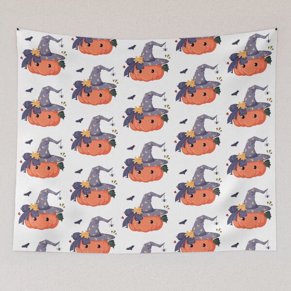 Item preview, A cute little cartoon Halloween pumpkin, wearing a charming witch hat decorated with a stars and moons designed and sold by JuKoArt.