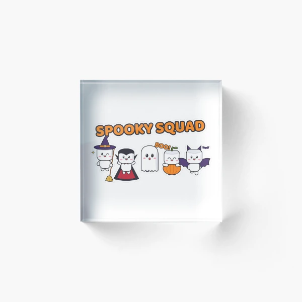 Spooky Squad - Cute Halloween Pip Marshmallow Crew — Acrylic Block by BiMood