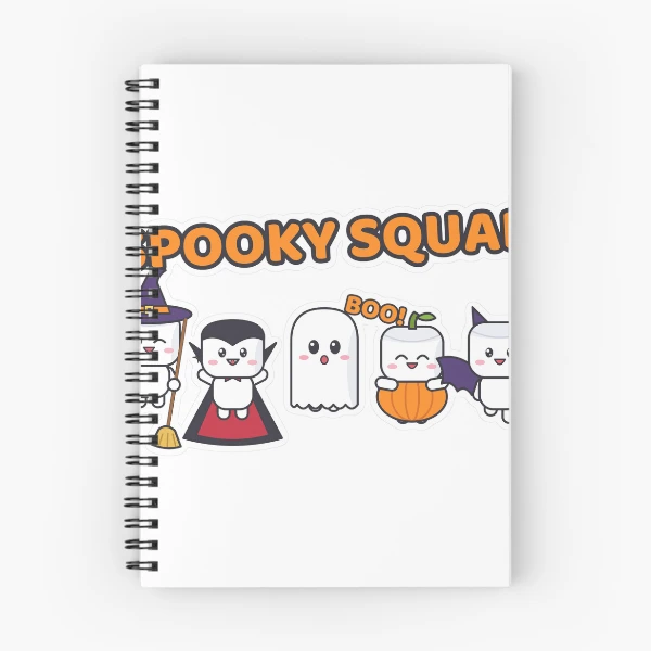 Spooky Squad - Cute Halloween Pip Marshmallow Crew — Spiral Notebook by BiMood