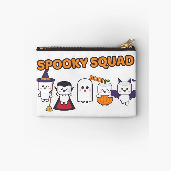 Spooky Squad - Cute Halloween Pip Marshmallow Crew — Zipper Pouch by BiMood