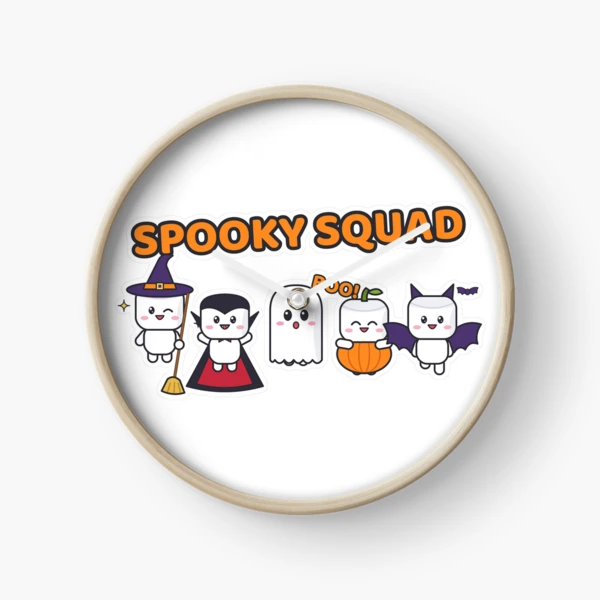 Spooky Squad - Cute Halloween Pip Marshmallow Crew — Clock by BiMood