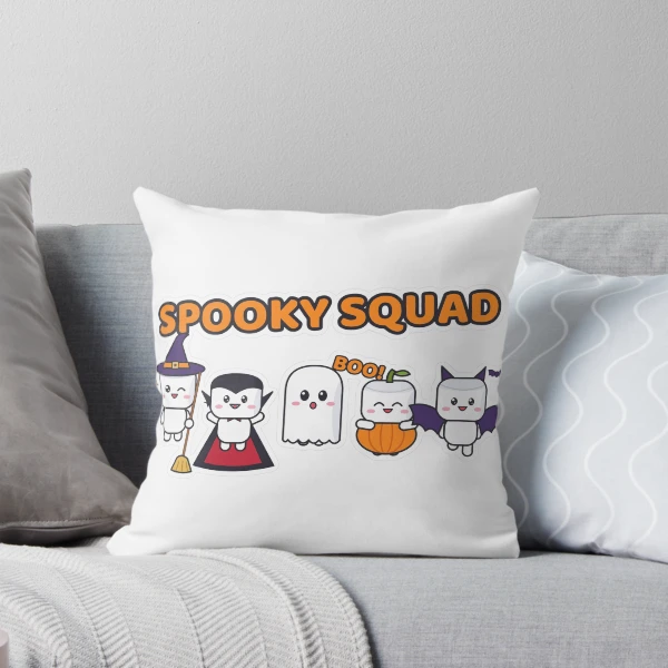 Spooky Squad - Cute Halloween Pip Marshmallow Crew — Throw Pillow by BiMood