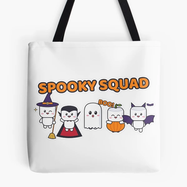 Spooky Squad - Cute Halloween Pip Marshmallow Crew — All Over Print Tote Bag by BiMood