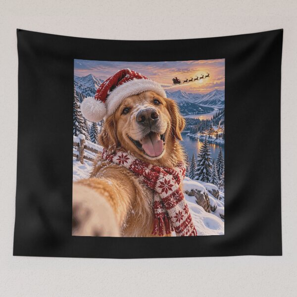 Item preview, Happy Golden Retriever Dog Selfie Flying Santa Christmas designed and sold by yassin-stags.
