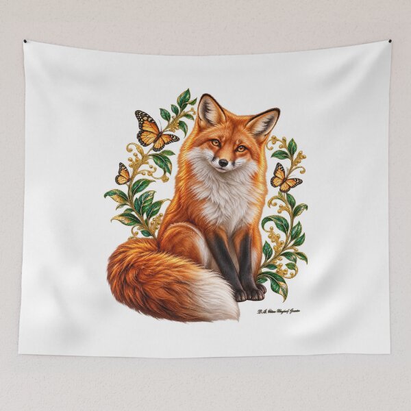 Item preview, Enchanted Woodland Fox – Red Fox with Butterflies and Botanical Art designed and sold by BlingandGifts.