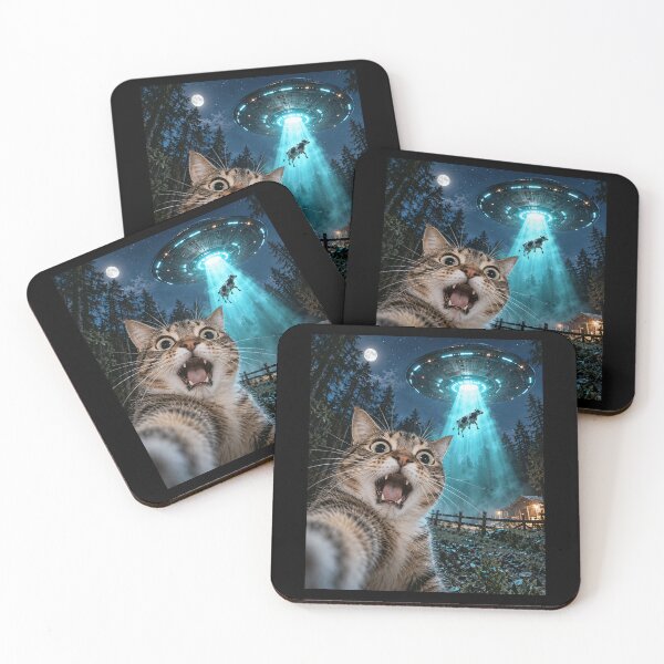 Item preview, Shocked Cat UFO Cow Abduction Selfie Farm Night Sky Art designed and sold by chem3a-wst.