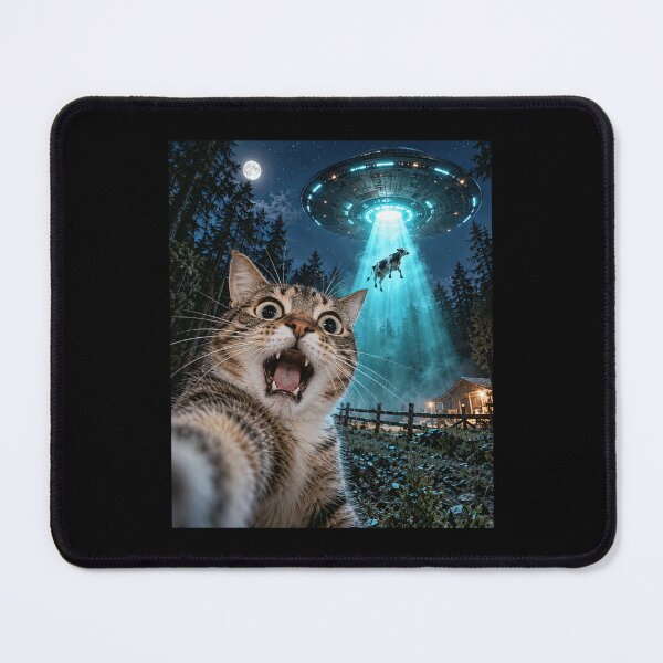 Item preview, Shocked Cat UFO Cow Abduction Selfie Farm Night Sky Art designed and sold by chem3a-wst.