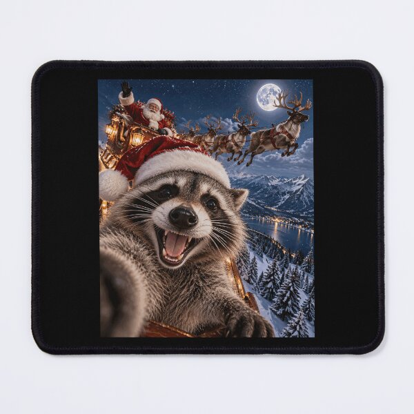 Item preview, Funny Raccoon Selfie Santa Hat Flying Sleigh Christmas designed and sold by yassin-stags.