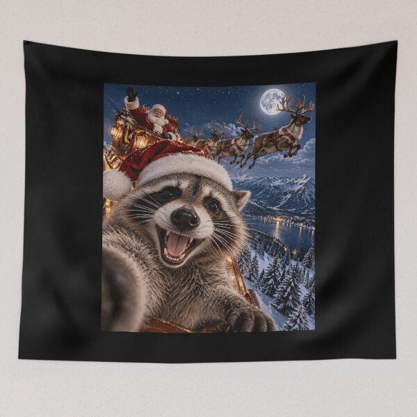 Item preview, Funny Raccoon Selfie Santa Hat Flying Sleigh Christmas designed and sold by yassin-stags.