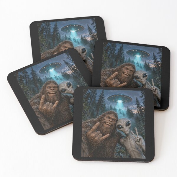 Item preview, Bigfoot Alien Night Forest Selfie UFO Cosmic Friendship designed and sold by chem3a-wst.