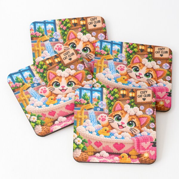 Item preview, Cute Cat Bubble Bath – Colorful Building Block Mosaic Art designed and sold by WildWhimsy Art.