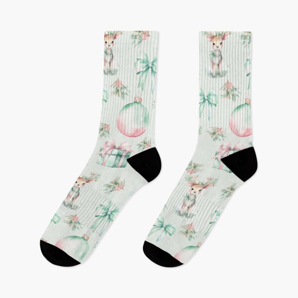 Artikelvorschau, Aquarell-Weihnachts-Hirsche mit Schleifen und Geschenken entworfen und verkauft von Feeling Artsy.