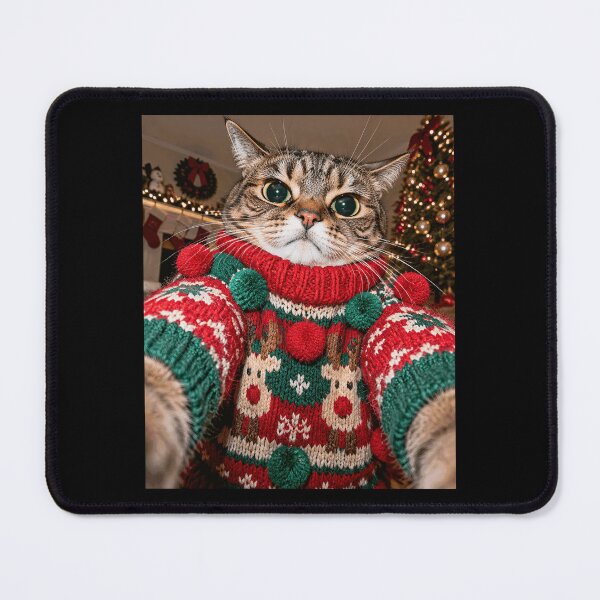 Item preview, Cat in Ugly Christmas Sweater Funny Deadpan Selfie designed and sold by yassin-stags.