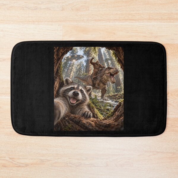 Item preview, Redwood Forest Raccoon Selfie Bigfoot Riding Trex UFO Tree designed and sold by chem3a-wst.