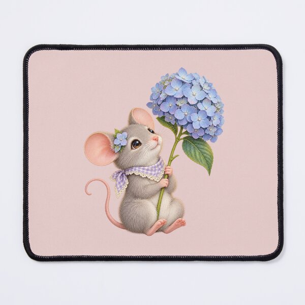 Item preview, Cute Mouse Holding Blue Hydrangea – Cottagecore Floral Art designed and sold by AnyMar2023.