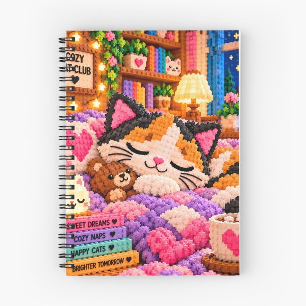 Item preview, Sleeping Cat with Teddy Bear – Cozy Building Block Mosaic Art designed and sold by WildWhimsy Art.
