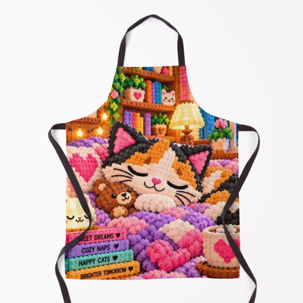 Item preview, Sleeping Cat with Teddy Bear – Cozy Building Block Mosaic Art designed and sold by WildWhimsy Art.